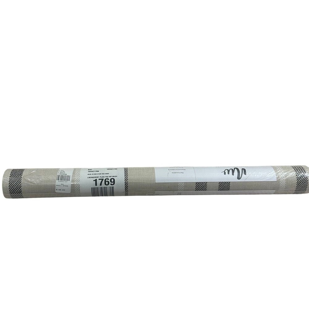 Nextwall Peel and Stick Wallpaper Linen & Ebony Plaid Mushroom‎  58205 31.35sqft